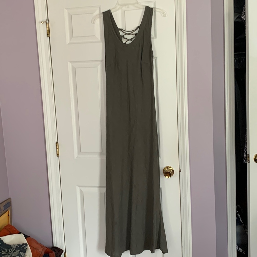 Maxi  linen dress in olive green